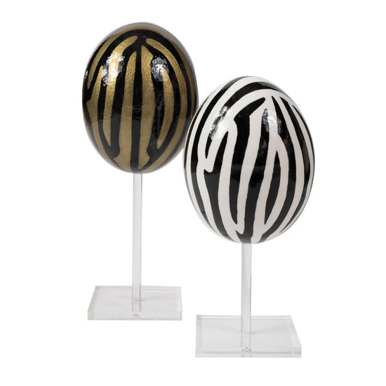Painted Ostrich Egg - Zebra Stripes
