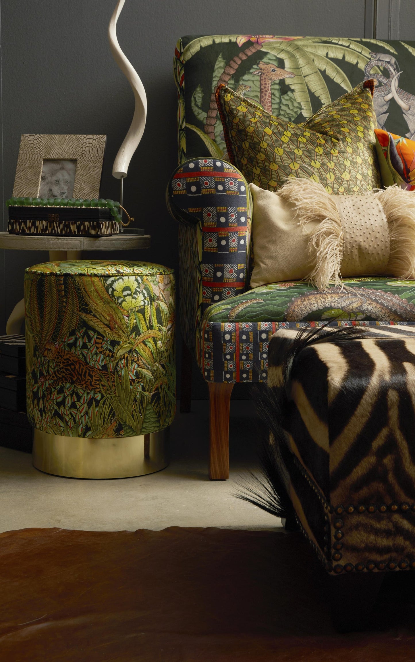Rectangle Zebra Hide Ottoman