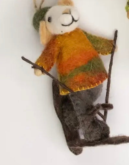 Skiing Mice Felt Ornaments