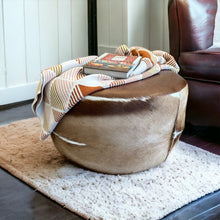 Load image into Gallery viewer, Round Natural Hide Ottoman
