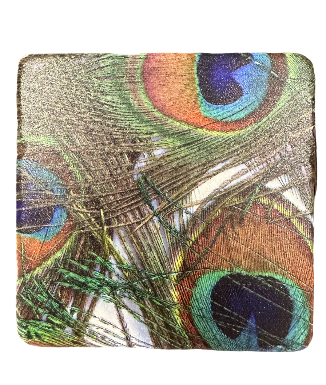 Peacock Feathers - Tumbled Marble Coaster