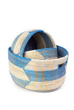 Load image into Gallery viewer, Blue Herringbone Sewing Baskets
