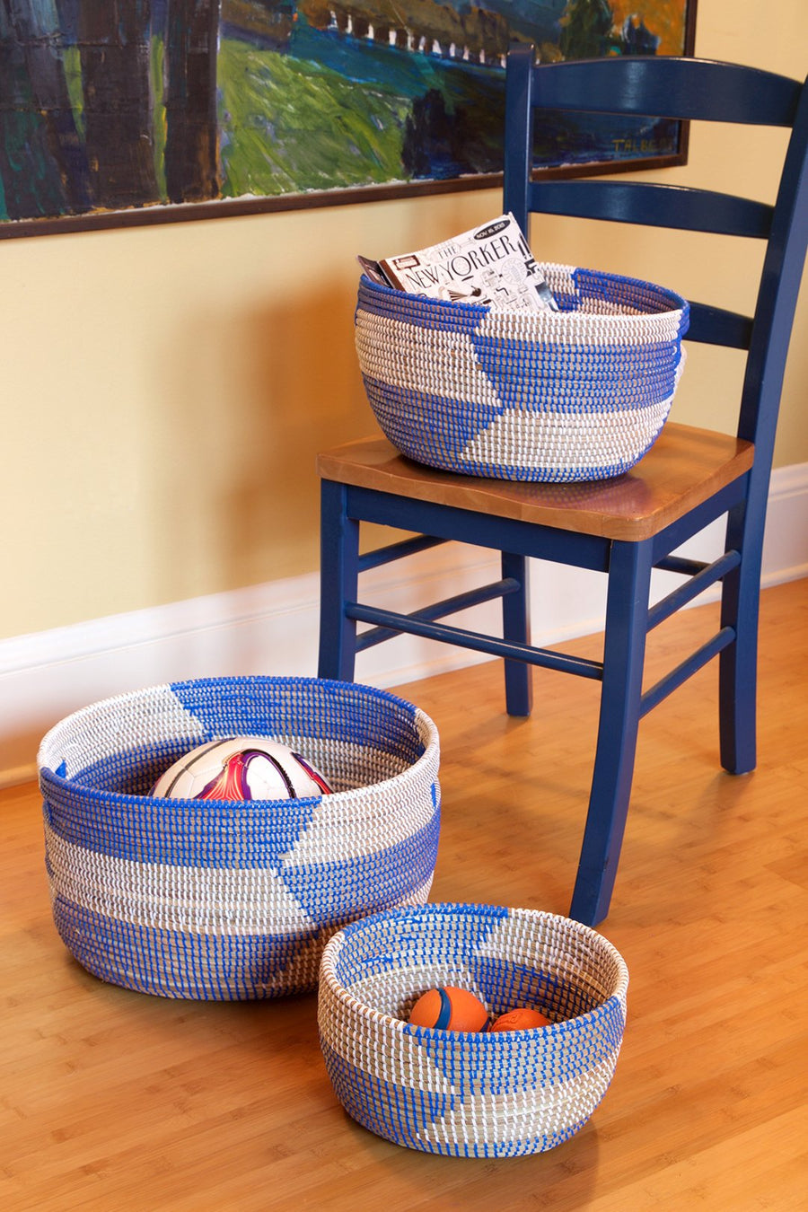 Blue Herringbone Sewing Baskets