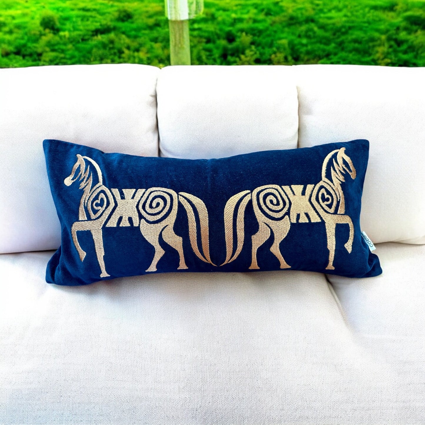 Golden Equine and Velvet Pillow