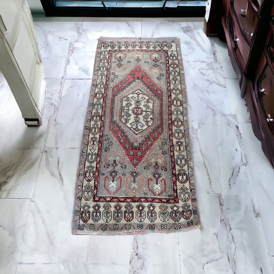 Flower Embellished Vintage Oushak Style Turkish Rug