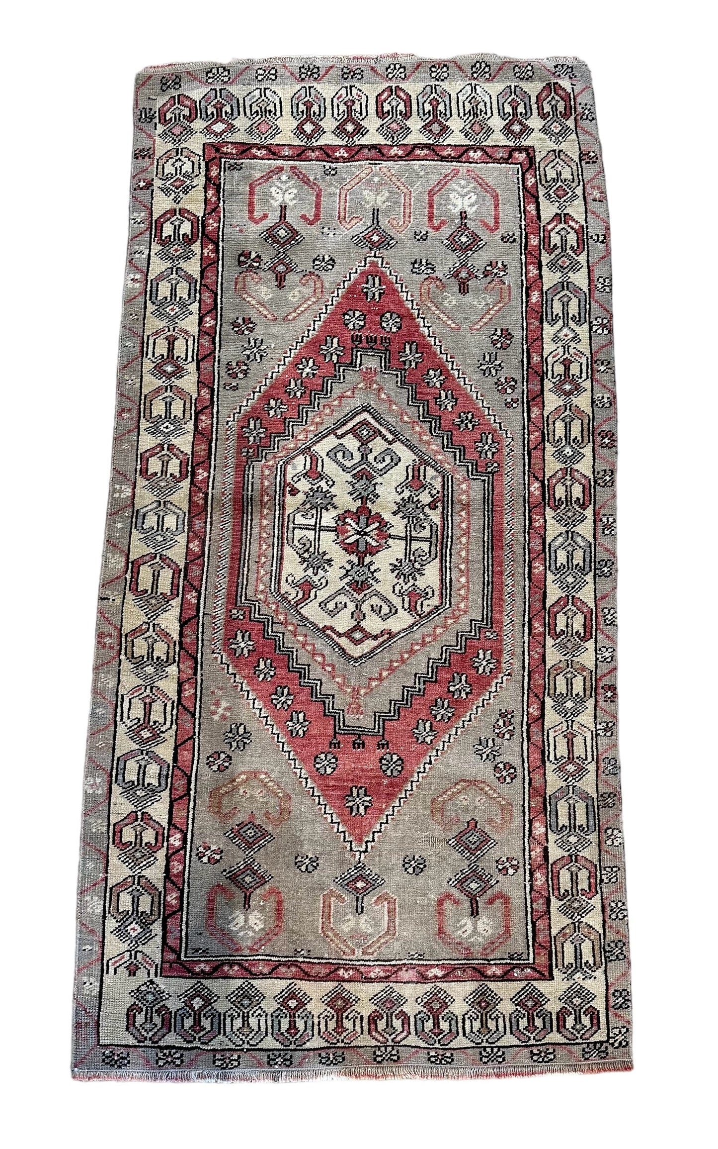 Flower Embellished Vintage Oushak Style Turkish Rug
