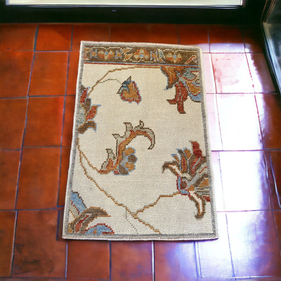 Cream and Rust Vintage Turkish Rug