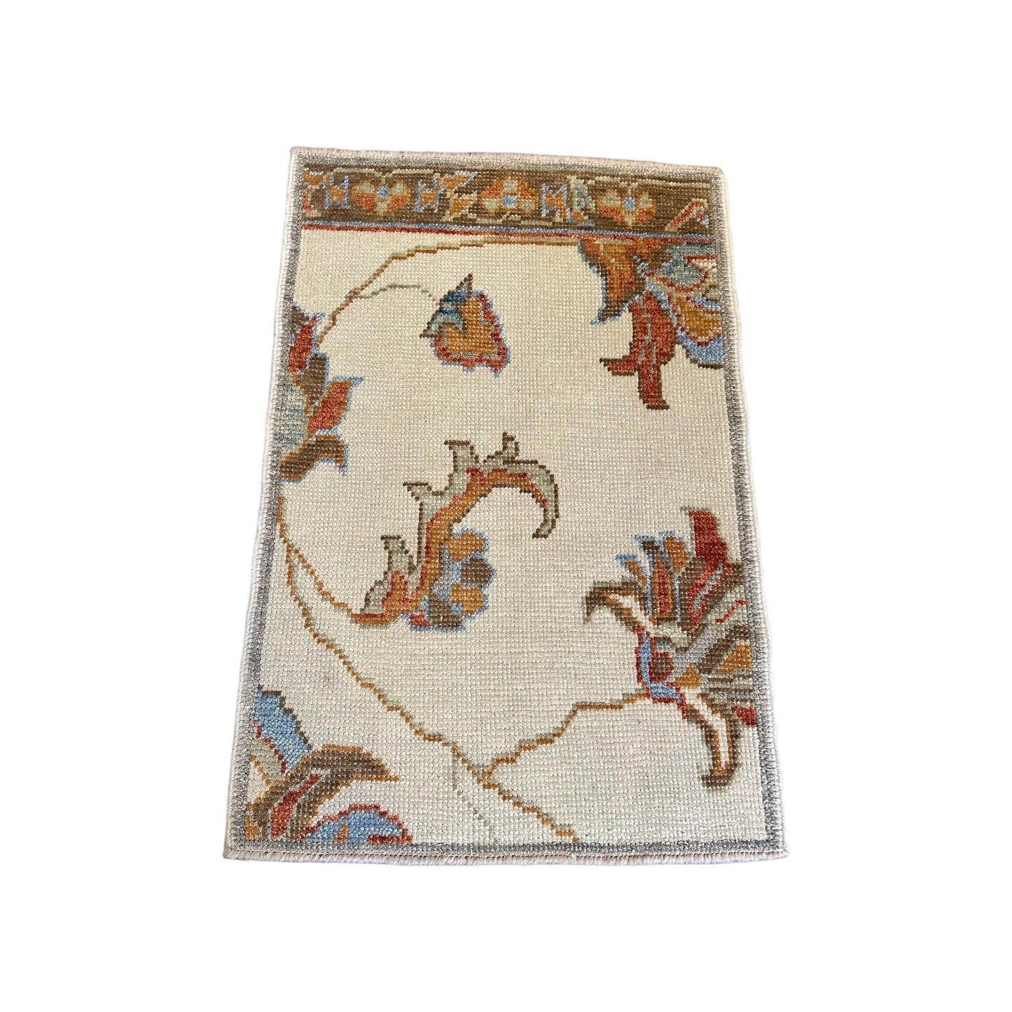 Cream and Rust Vintage Turkish Rug
