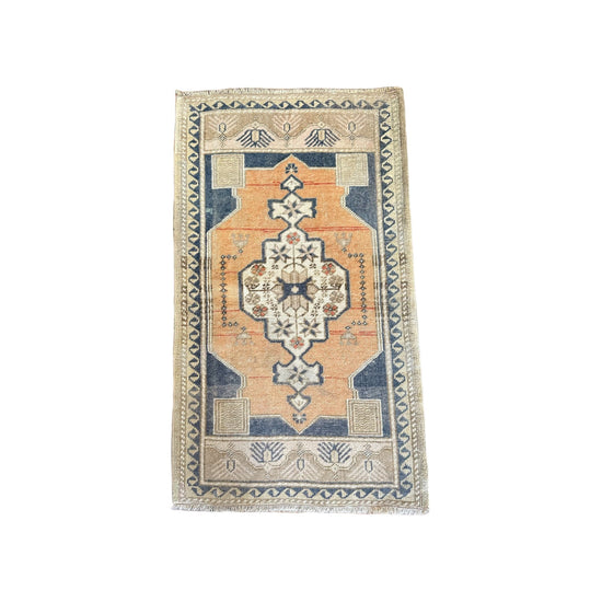 Orange Sherbet and Slate Vintage Turkish Rug