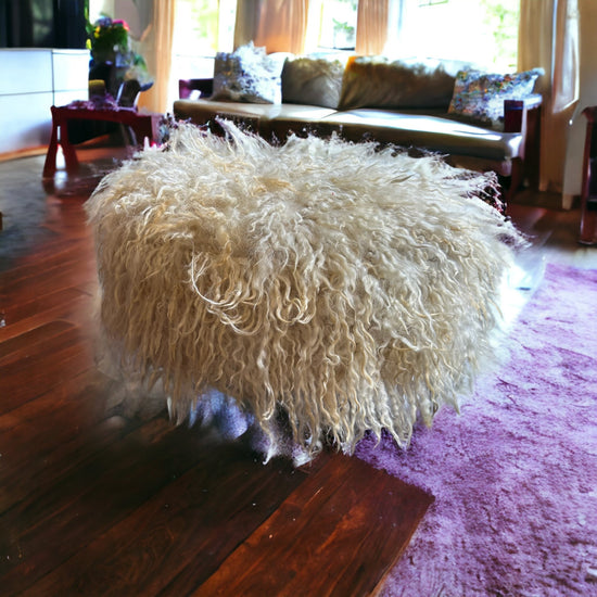 Curly Shearling Angora Ottoman