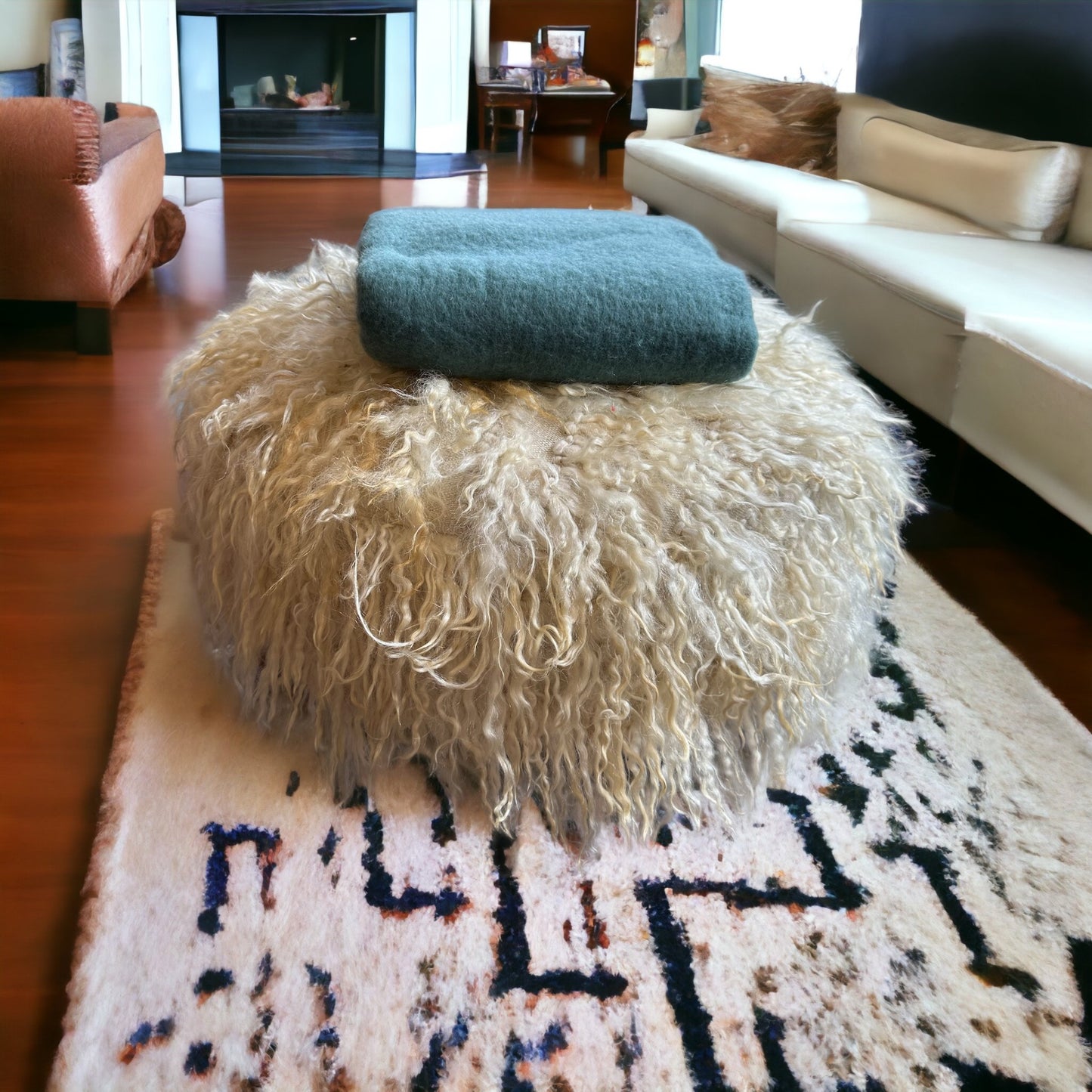 Curly Shearling Angora Ottoman