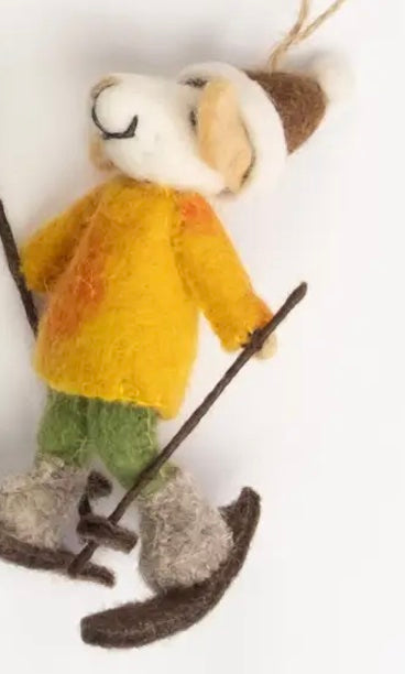 Skiing Mice Felt Ornaments