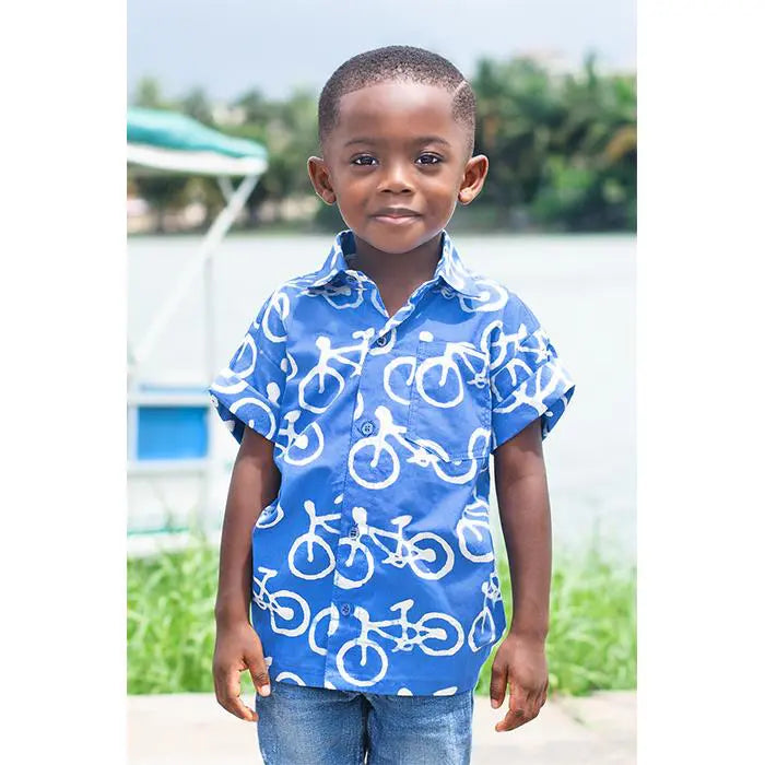 Button Down Shirt: Bikes – Blue-Organic
