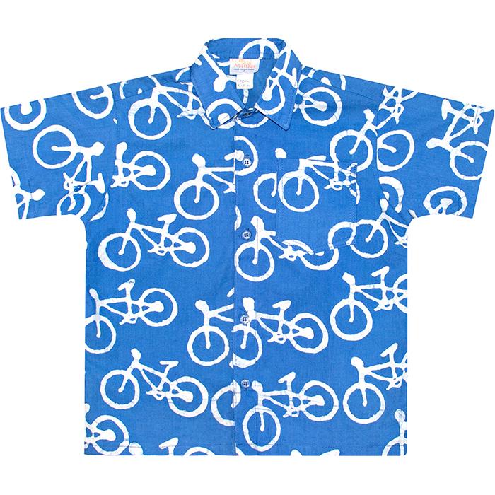 Button Down Shirt: Bikes – Blue-Organic