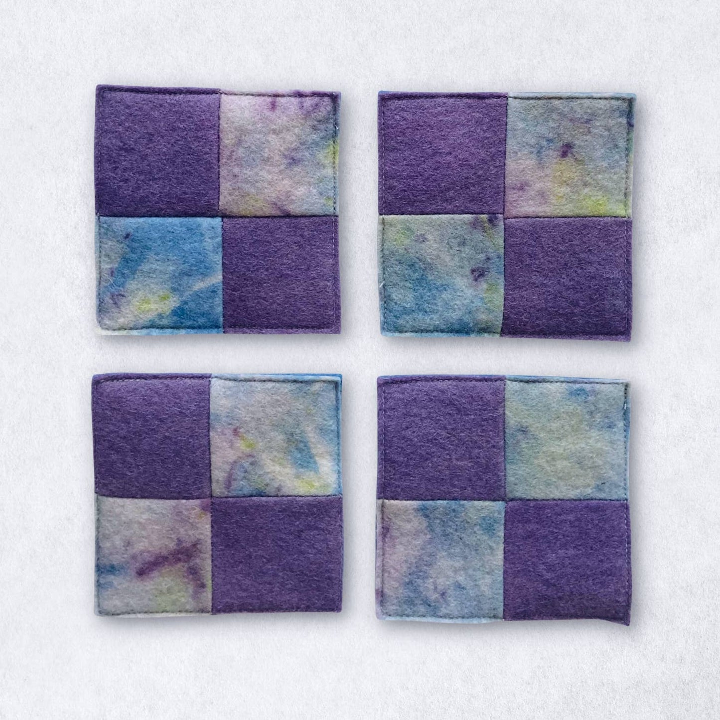 Wool Felt Checkerboard Coasters Set of 4 - Deep Sea