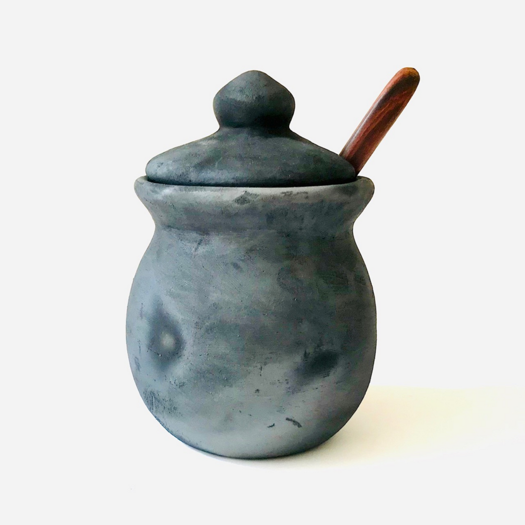 Black Clay Salt Jar with Granadillo Wood Spoon