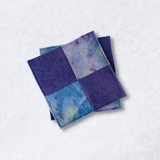 Wool Felt Checkerboard Coasters Set of 4 - Deep Sea