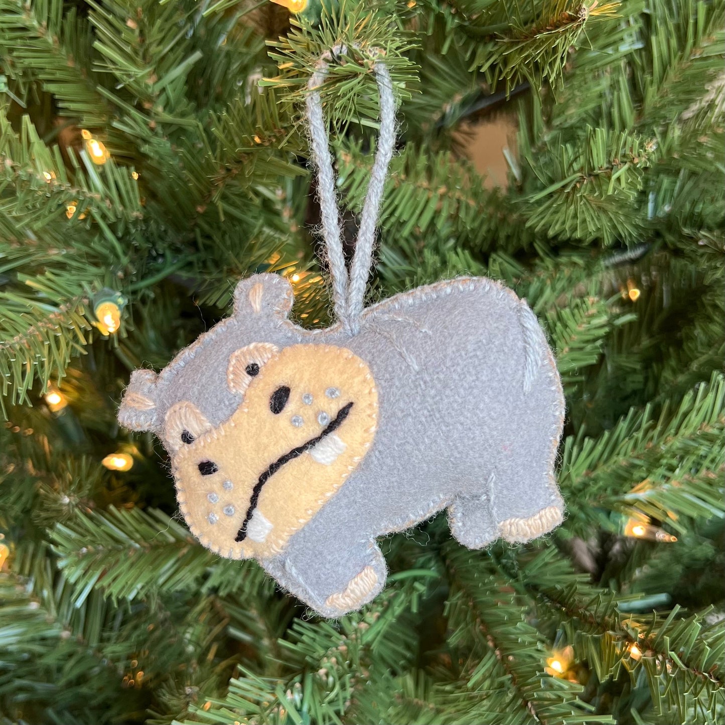 Hippopotamus Embroidered Wool Ornament