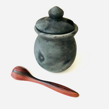 Load image into Gallery viewer, Black Clay Salt Jar with Granadillo Wood Spoon

