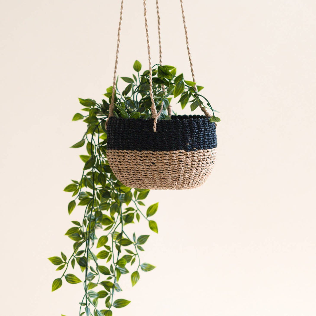 Natural + Black Colorblock Hanging Planter - Hanging Basket