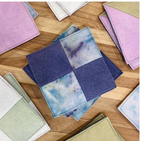 Wool Felt Checkerboard Coasters Set of 4 - Deep Sea
