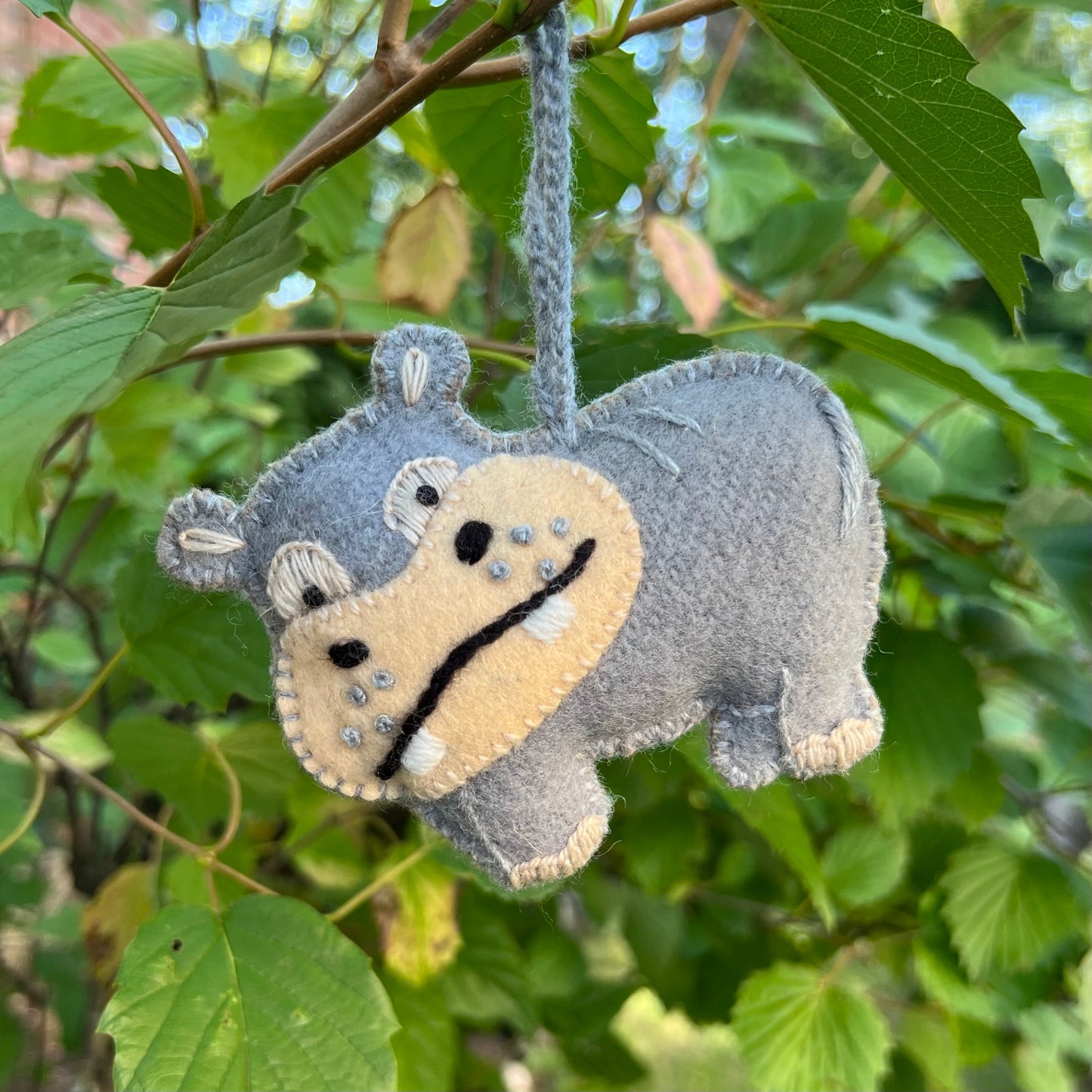 Hippopotamus Embroidered Wool Ornament