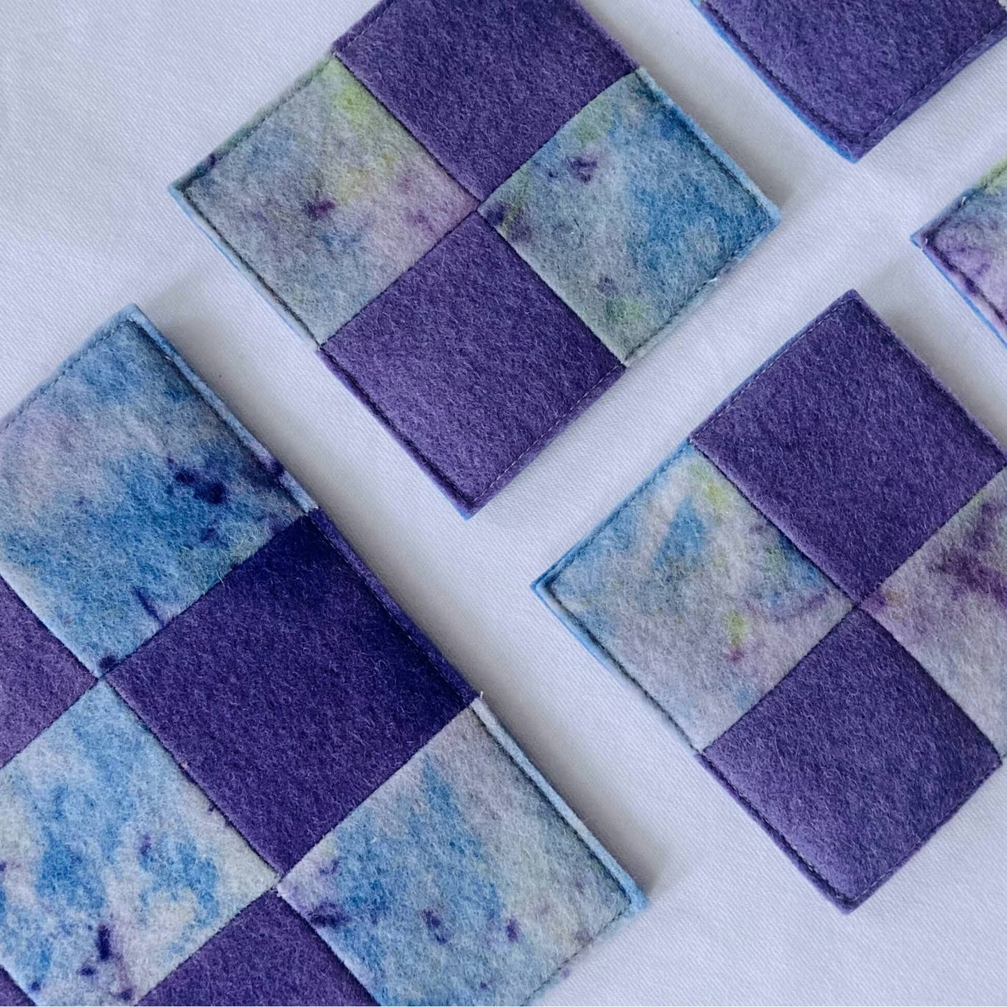 Wool Felt Checkerboard Coasters Set of 4 - Deep Sea