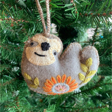 Load image into Gallery viewer, Sloth Embroidered Wool Ornament
