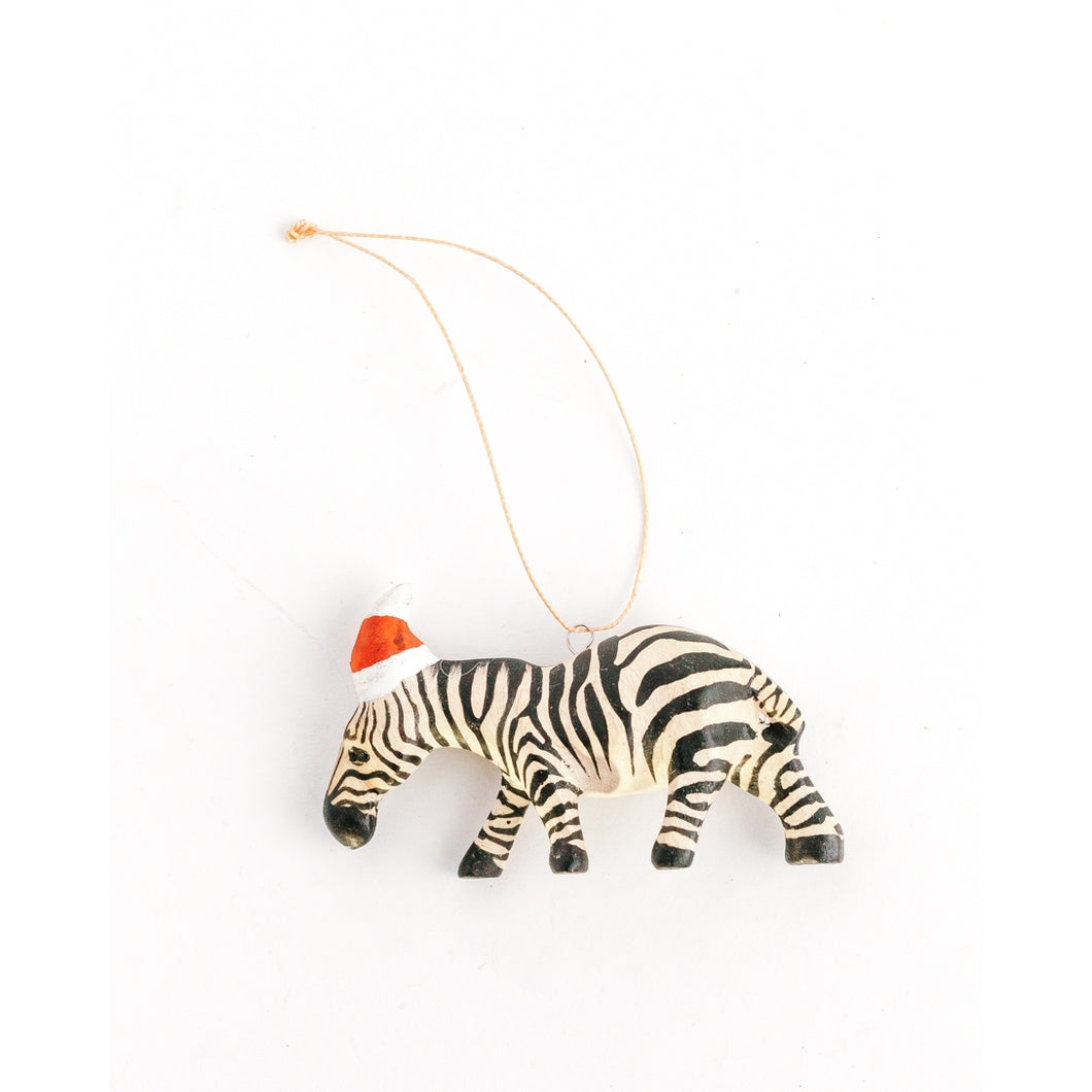 Santa's Little Zebra Hand-carved Ornament