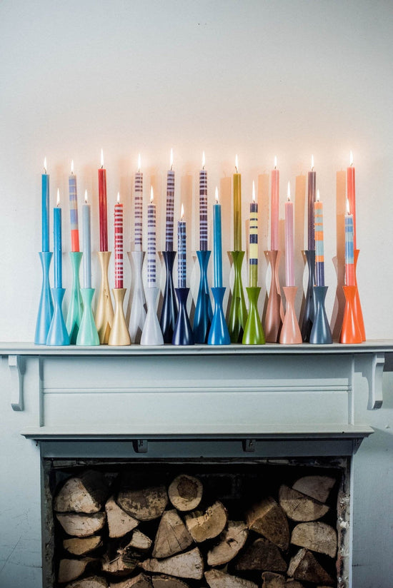 Tall Petrol Blue Wooden Candle Holder