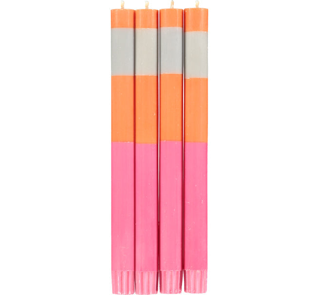 Striped Orange Flame, Willow And Neyron Eco Dinner Taper, Gift Box Of 4