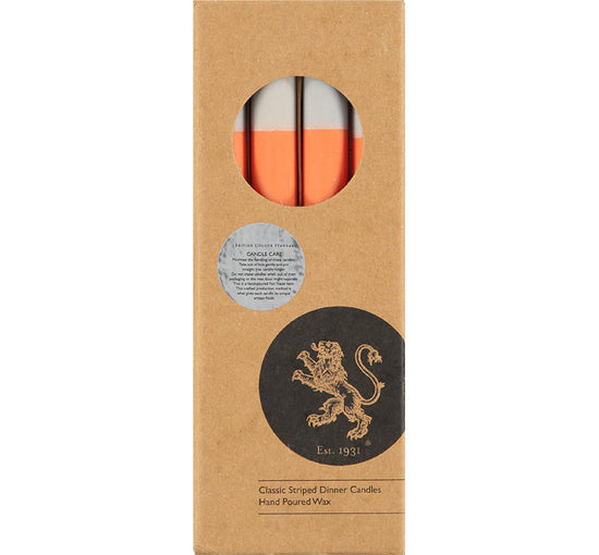 Striped Orange Flame, Willow And Neyron Eco Dinner Taper, Gift Box Of 4