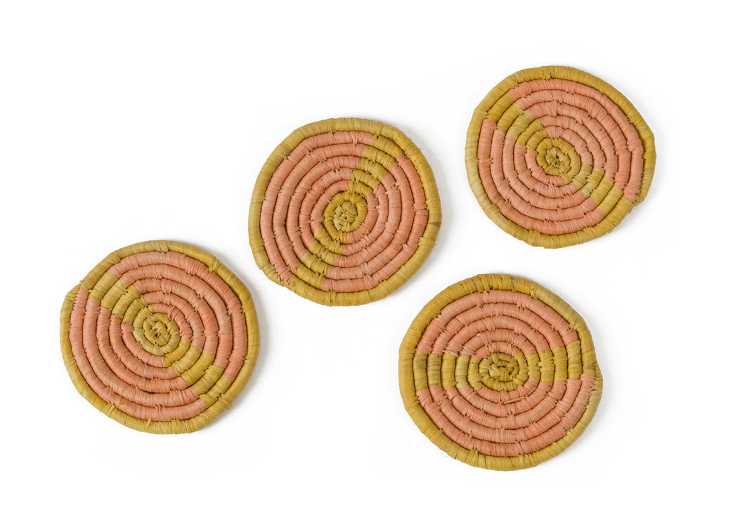 Peach & Mustard Raffia Coasters, Set of 4