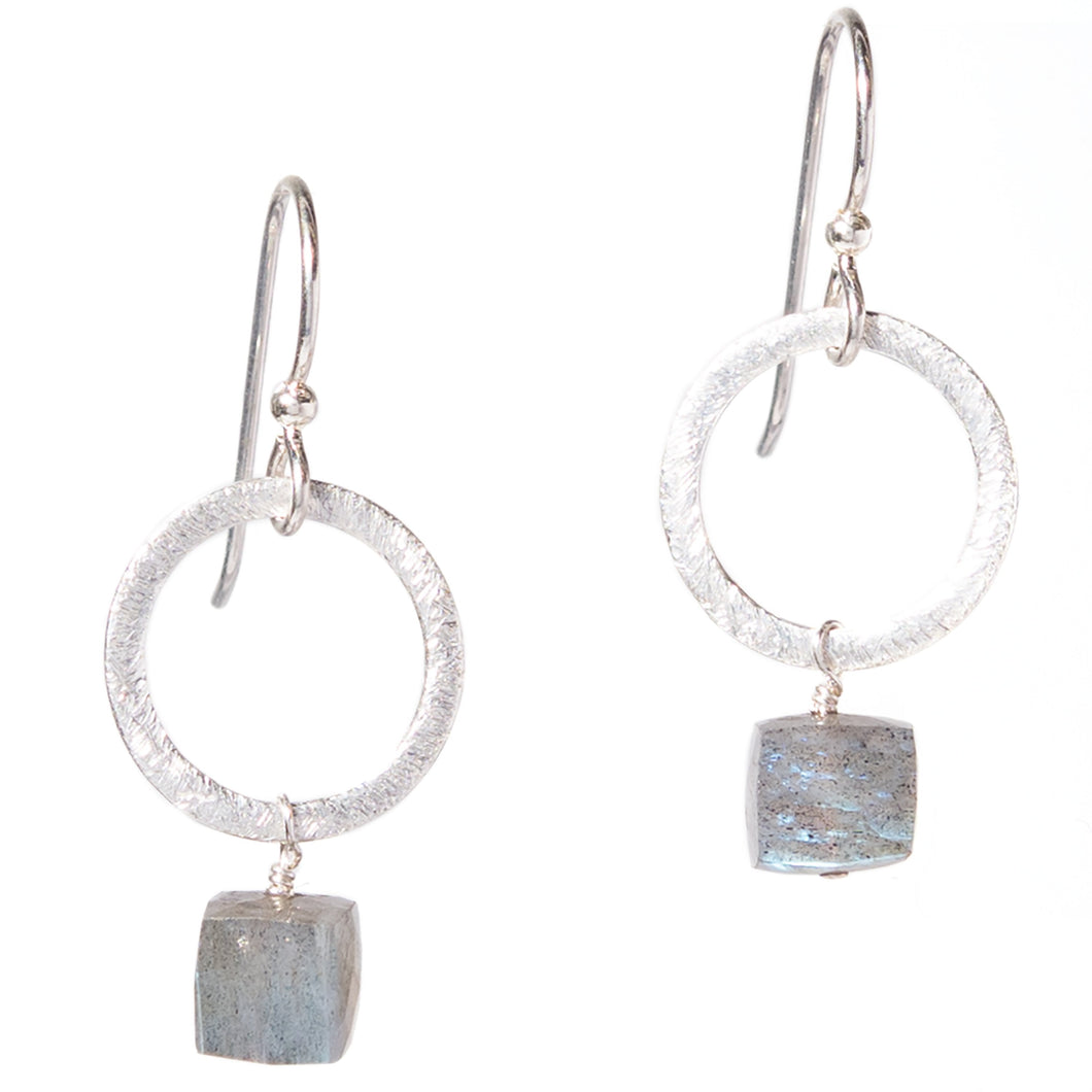 Silver Circle Gemstone Earrings