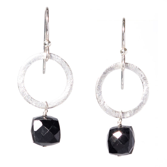 Silver Circle Gemstone Earrings