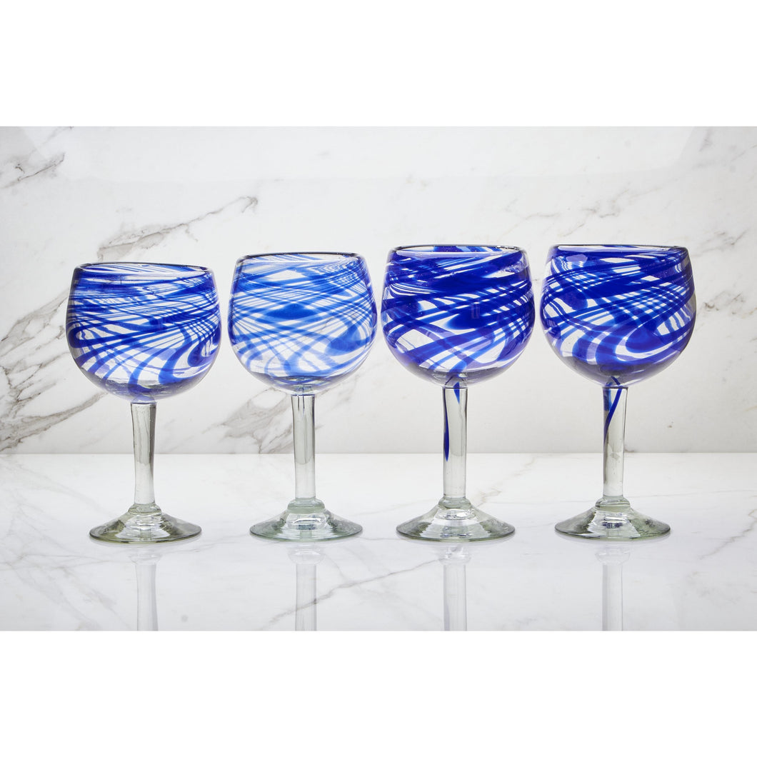 Hand-Blown Threaded Wine Glass Sets