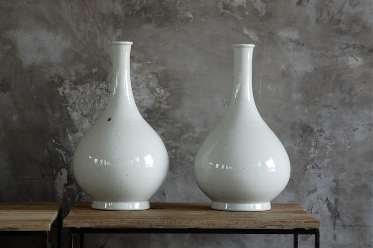 Large White Glazed Bottle Vase