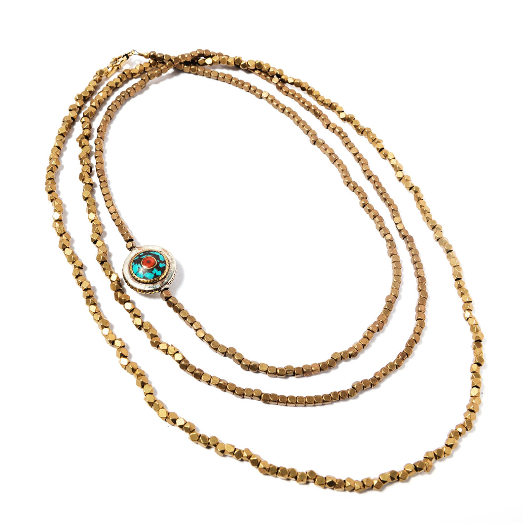 Brass & Mosaic Nepalese Pendant Necklace
