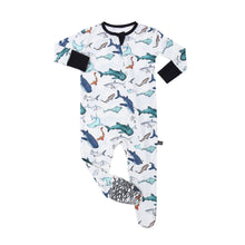 Load image into Gallery viewer, Watercolor Sharks Bamboo Footed Sleeper

