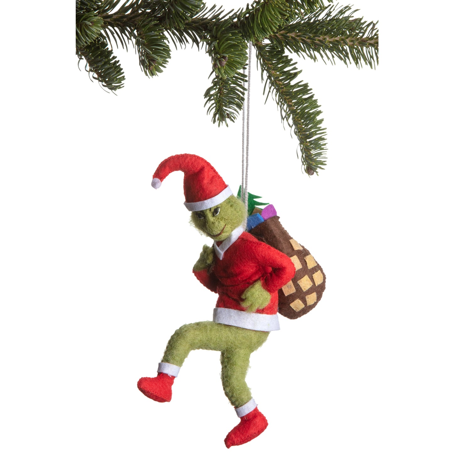 Grinch Felt Santa Ornament