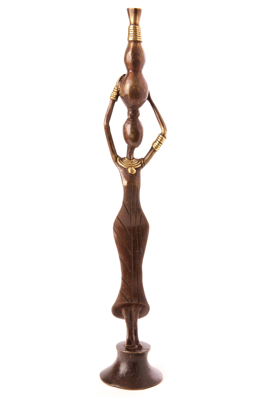 Burkina Bronze Noble by Nature Woman with a Water Gourd Sculpture