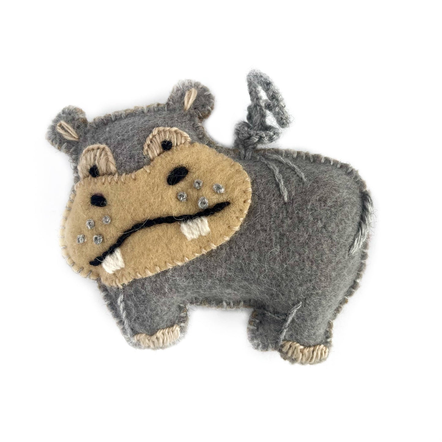 Hippopotamus Embroidered Wool Ornament