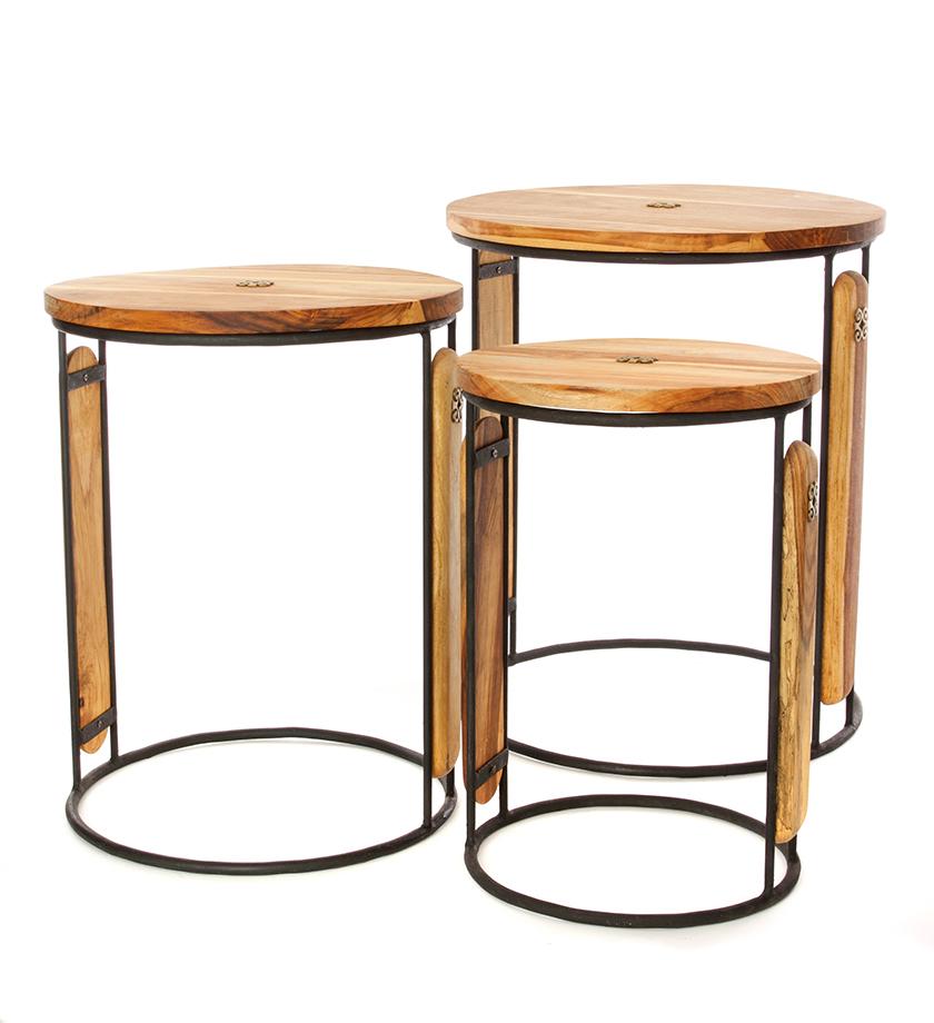 Set of Three Ghanaian Nesting Tables with Brass Dwennimmen Symbols