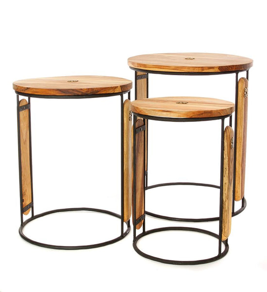 Set of Three Ghanaian Nesting Tables with Brass Dwennimmen Symbols