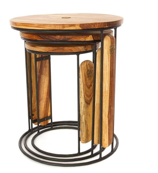 Set of Three Ghanaian Nesting Tables with Brass Dwennimmen Symbols