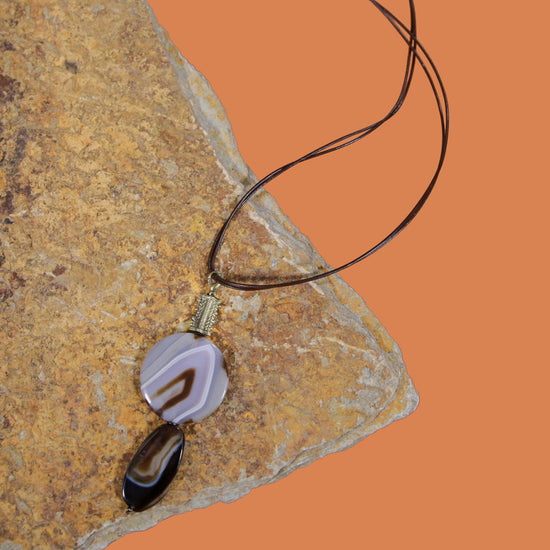 Amina Mocha Pendant with Brass Lace & Leather Classic Cord