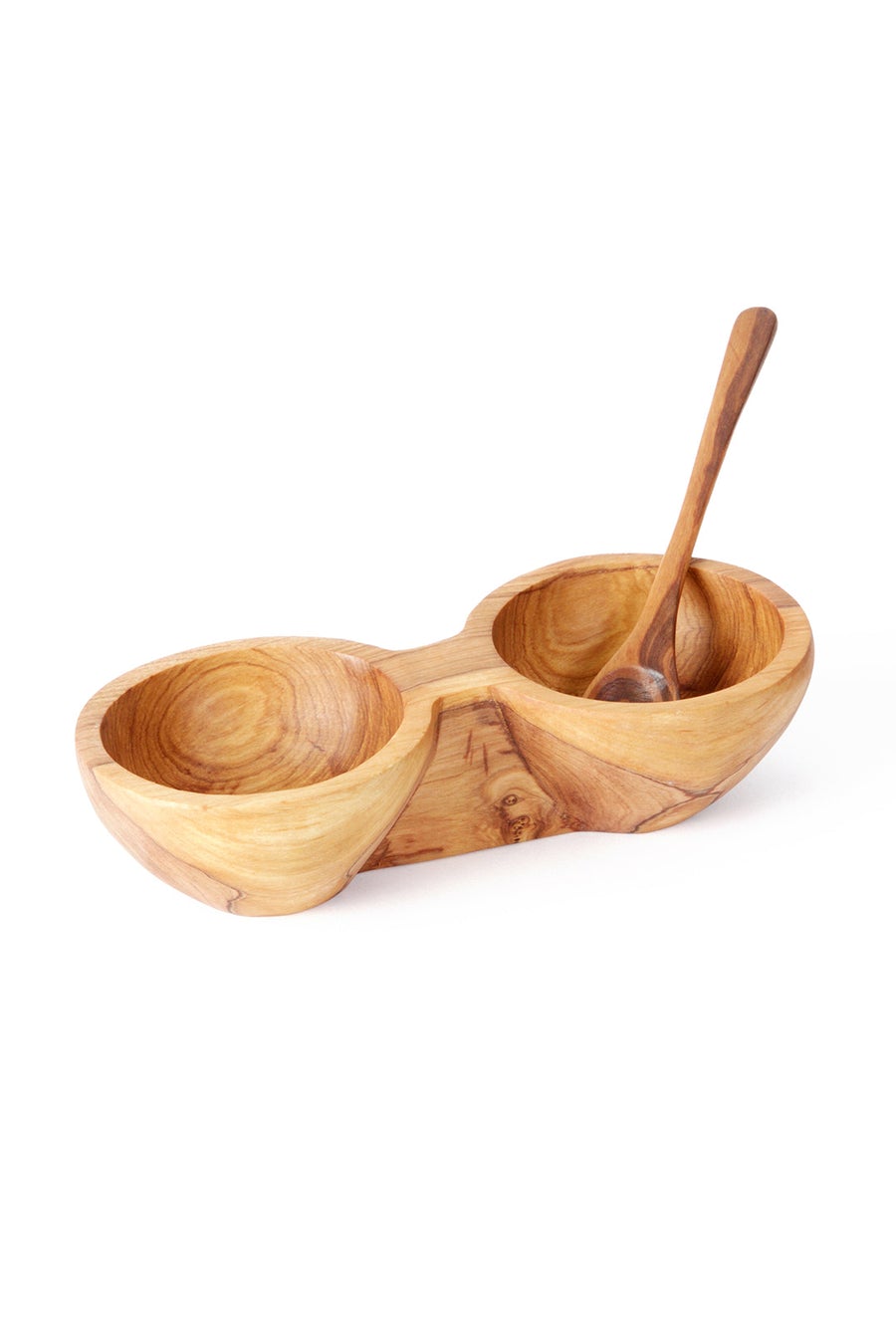 Olivewood Double Spice Dish Set with Two Spoons