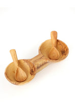 Load image into Gallery viewer, Olivewood Double Spice Dish Set with Two Spoons
