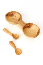 Load image into Gallery viewer, Olivewood Double Spice Dish Set with Two Spoons
