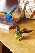 Load image into Gallery viewer, Yellow Recycled Metal Fluttering Bird Sculpture
